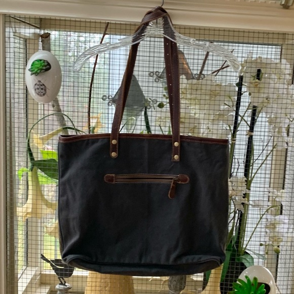 Myna Bag Tote Purse Bag Brown Grey Black White Faux Fur and Fabric - Picture 4 of 5